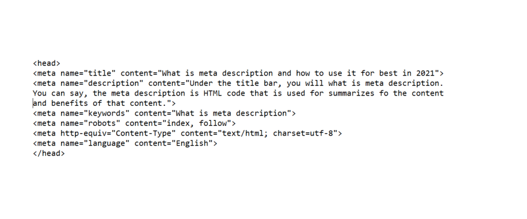 what is meta description, code example